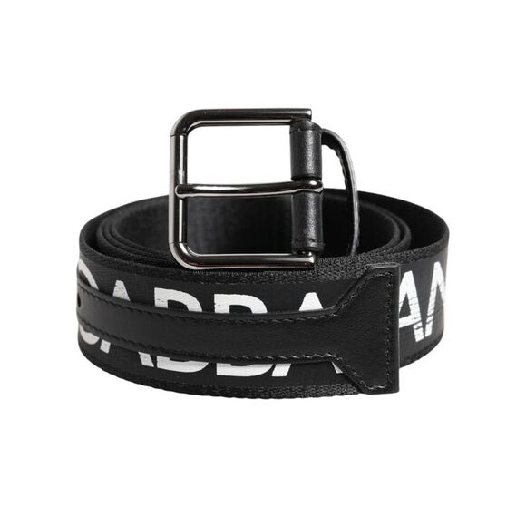 Dolce & Gabbana Black White DG Logo Brass Metal Buckle Men's Belt